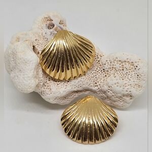 Gold Tone Shell Statement Earrings